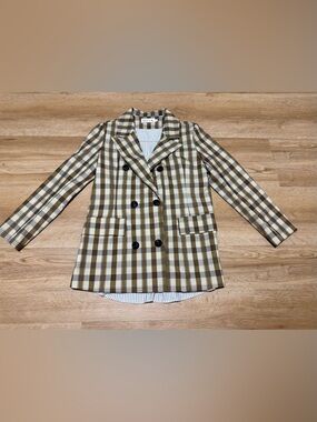 Olive & Cream Plaid Double-Breasted Blazer